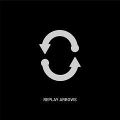 white replay arrows vector icon on black background. modern flat replay arrows from ui concept vector sign symbol can be use for web, mobile and logo.