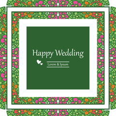 Drawing branches leaves, with decoration beautiful flower frame, for design of card happy wedding. Vector