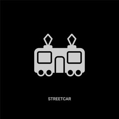 white streetcar vector icon on black background. modern flat streetcar from transport concept vector sign symbol can be use for web, mobile and logo.