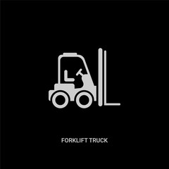 white forklift truck vector icon on black background. modern flat forklift truck from transport concept vector sign symbol can be use for web, mobile and logo.