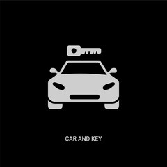 white car and key vector icon on black background. modern flat car and key from transport concept vector sign symbol can be use for web, mobile and logo.