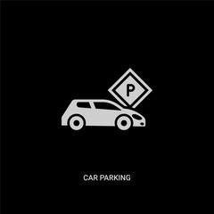 white car parking vector icon on black background. modern flat car parking from transport concept vector sign symbol can be use for web, mobile and logo.