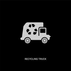 white recycling truck vector icon on black background. modern flat recycling truck from transport concept vector sign symbol can be use for web, mobile and logo.