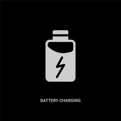 Fototapeta premium white battery charging vector icon on black background. modern flat battery charging from tools and utensils concept vector sign symbol can be use for web, mobile and logo.
