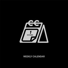 white weekly calendar vector icon on black background. modern flat weekly calendar from time and date concept vector sign symbol can be use for web, mobile and logo.