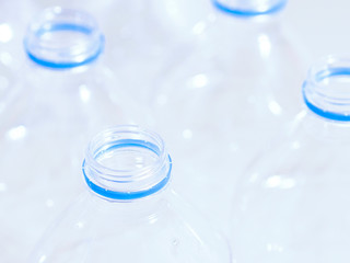Plastic bottles close up shot.
