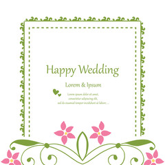 Vintage frame, design element flower frame, invitation card happy wedding. Vector