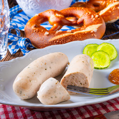 Weisswurst pretzels and beer for Oktoberfest