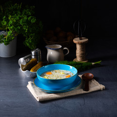 Polish sour cucumber soup or salt cucumber soup.