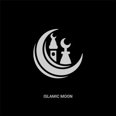Obraz premium white islamic moon vector icon on black background. modern flat islamic moon from shapes concept vector sign symbol can be use for web, mobile and logo.