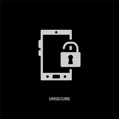 white unsecure vector icon on black background. modern flat unsecure from security concept vector sign symbol can be use for web, mobile and logo.