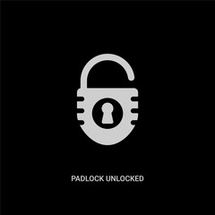 white padlock unlocked vector icon on black background. modern flat padlock unlocked from security concept vector sign symbol can be use for web, mobile and logo.