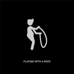 white playing with a rope vector icon on black background. modern flat playing with a rope from people concept vector sign symbol can be use for web, mobile and logo.