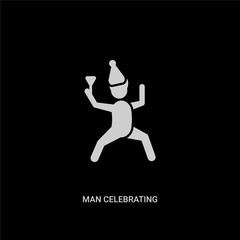 Fototapeta na wymiar white man celebrating vector icon on black background. modern flat man celebrating from people concept vector sign symbol can be use for web, mobile and logo.