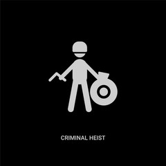 white criminal heist vector icon on black background. modern flat criminal heist from people concept vector sign symbol can be use for web, mobile and logo.
