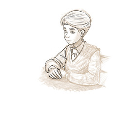 sketch of boy in school uniform