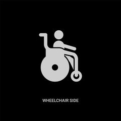 white wheelchair side view vector icon on black background. modern flat wheelchair side view from people concept vector sign symbol can be use for web, mobile and logo.