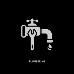 white plumbering vector icon on black background. modern flat plumbering from other concept vector sign symbol can be use for web, mobile and logo.