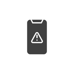 Mobile phone warning alert, attention vector icon. filled flat sign for mobile concept and web design. Smartphone with exclamation point glyph icon. Symbol, logo illustration. Vector graphics