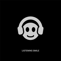 white listening smile vector icon on black background. modern flat listening smile from music concept vector sign symbol can be use for web, mobile and logo.