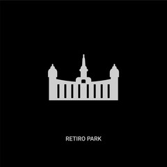Fototapeta premium Biała ikona wektorowa parku Retiro na czarnym tle. Nowoczesny płaski park Retiro z koncepcją zabytków, symbol wektorowy może być używany w sieci, na urządzeniach mobilnych i w logo.