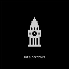 white the clock tower vector icon on black background. modern flat the clock tower from monuments concept vector sign symbol can be use for web, mobile and logo.