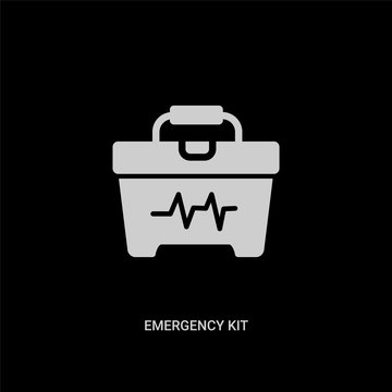 White Emergency Kit Vector Icon On Black Background. Modern Flat Emergency Kit From Medical Concept Vector Sign Symbol Can Be Use For Web, Mobile And Logo.