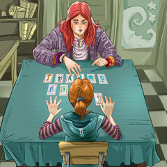 woman looks at other woman in tarot horoscope