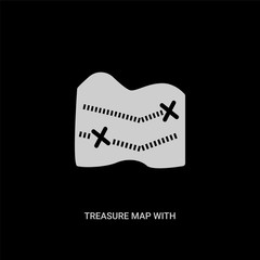 white treasure map with x vector icon on black background. modern flat treasure map with x from maps and flags concept vector sign symbol can be use for web, mobile and logo.