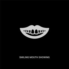 white smiling mouth showing teeth vector icon on black background. modern flat smiling mouth showing teeth from human body parts concept vector sign symbol can be use for web, mobile and logo.