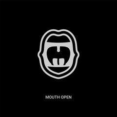 white mouth open vector icon on black background. modern flat mouth open from human body parts concept vector sign symbol can be use for web, mobile and logo.