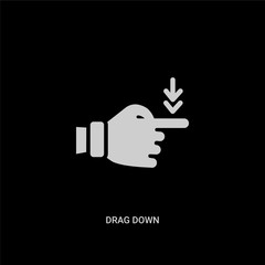 white drag down vector icon on black background. modern flat drag down from guestures concept vector sign symbol can be use for web, mobile and logo.
