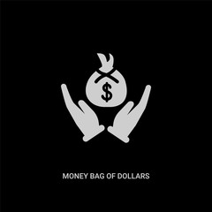 white money bag of dollars vector icon on black background. modern flat money bag of dollars from guestures concept vector sign symbol can be use for web, mobile and logo.