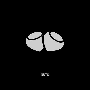 white nuts vector icon on black background. modern flat nuts from general concept vector sign symbol can be use for web, mobile and logo.