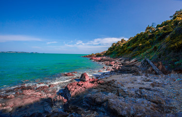 The natural background of the wooden bridge admiring the seaside scenery, facilitating walking, blurred breezes, natural beauty