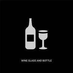 white wine glass and bottle vector icon on black background. modern flat wine glass and bottle from food concept vector sign symbol can be use for web, mobile and logo.