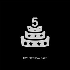white five birthday cake vector icon on black background. modern flat five birthday cake from food concept vector sign symbol can be use for web, mobile and logo.