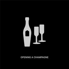white opening a champagne bottle vector icon on black background. modern flat opening a champagne bottle from food concept vector sign symbol can be use for web, mobile and logo.