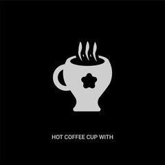 white hot coffee cup with hearts vector icon on black background. modern flat hot coffee cup with hearts from food concept vector sign symbol can be use for web, mobile and logo.
