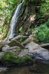 Nice waterfall with big stones, Novohradske mountain, Czech republic