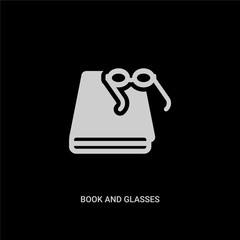 white book and glasses vector icon on black background. modern flat book and glasses from education concept vector sign symbol can be use for web, mobile and logo.