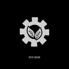 white eco gear vector icon on black background. modern flat eco gear from ecology and environment concept vector sign symbol can be use for web, mobile and logo.