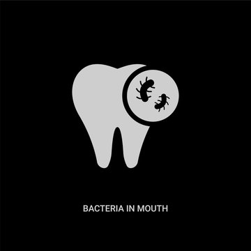 white bacteria in mouth vector icon on black background. modern flat bacteria in mouth from dentist concept vector sign symbol can be use for web, mobile and logo.