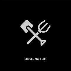 white shovel and fork vector icon on black background. modern flat shovel and fork from construction and tools concept vector sign symbol can be use for web, mobile logo.