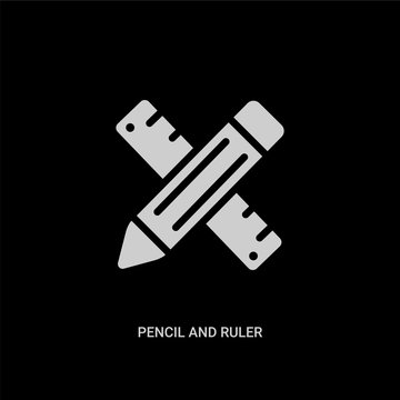 white pencil and ruler vector icon on black background. modern flat pencil and ruler from construction and tools concept vector sign symbol can be use for web, mobile logo.