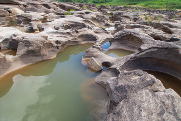 River Island. Rocks from water erosion. 