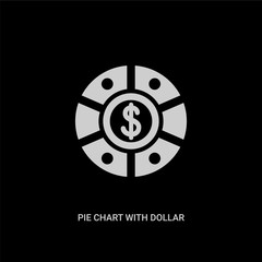 white pie chart with dollar vector icon on black background. modern flat pie chart with dollar from business concept vector sign symbol can be use for web, mobile and logo.