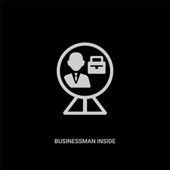 white businessman inside a ball vector icon on black background. modern flat businessman inside a ball from business concept vector sign symbol can be use for web, mobile and logo.