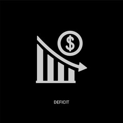 white deficit vector icon on black background. modern flat deficit from business concept vector sign symbol can be use for web, mobile and logo.