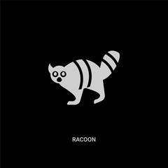 Fototapeta na wymiar white racoon vector icon on black background. modern flat racoon from animals concept vector sign symbol can be use for web, mobile and logo.